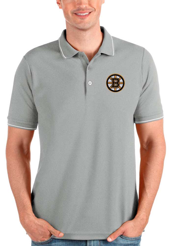 Antigua Boston Bruins Mens Grey Affluent Polo Short Sleeve Polo