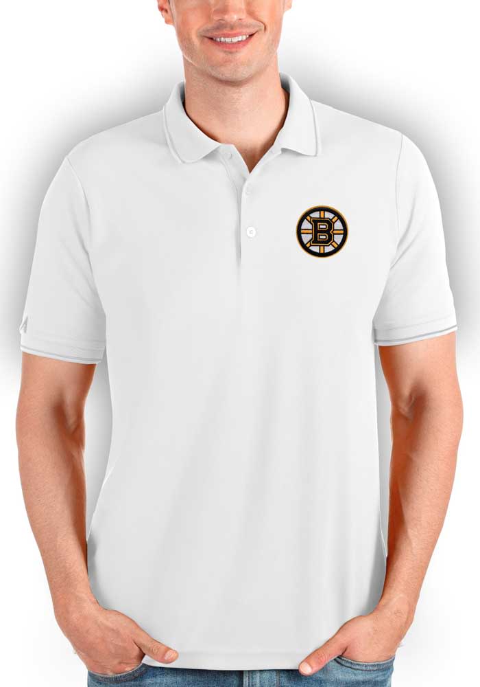 Antigua Boston Bruins Mens White Affluent Polo Short Sleeve Polo