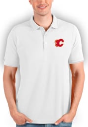 Antigua Calgary Flames Mens White Affluent Polo Short Sleeve Polo