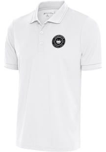 Antigua Charlotte FC White Metallic Logo Solid Pique Big and Tall Polo