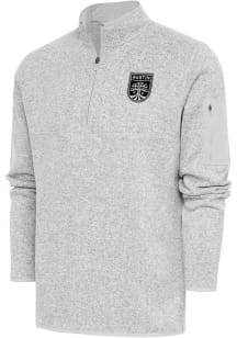 Antigua Austin FC Mens Grey Metallic Logo Fortune Long Sleeve 1/4 Zip Pullover