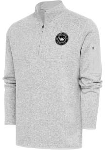 Antigua Charlotte FC Mens Grey Metallic Logo Fortune Long Sleeve 1/4 Zip Pullover