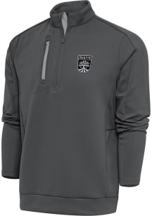 Antigua Austin FC Mens Grey Metallic Logo Generation Long Sleeve Qtr Zip Pullover