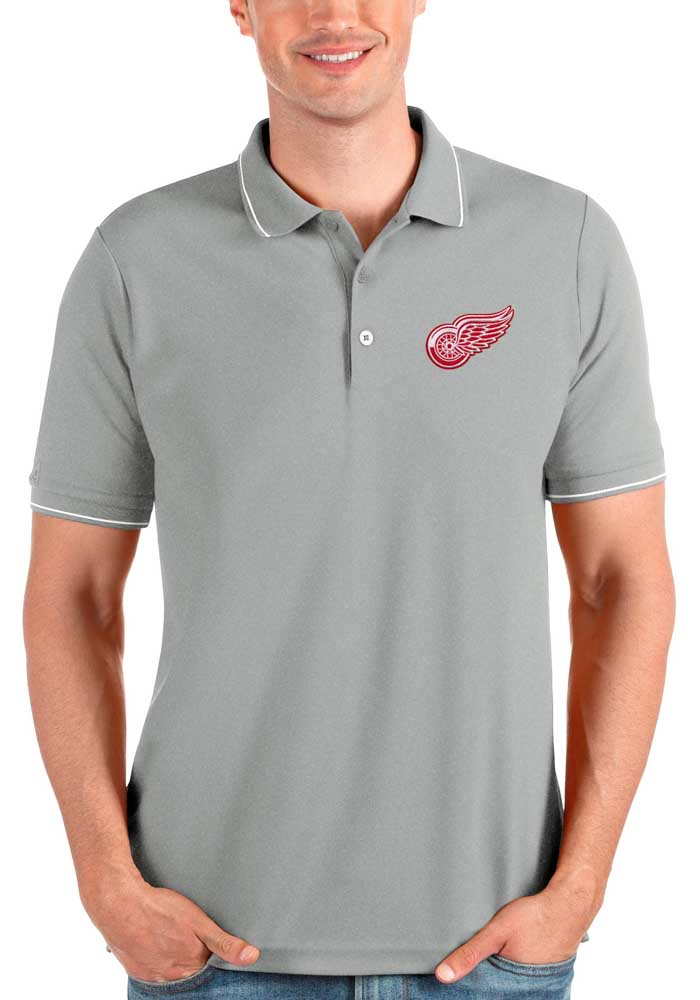 Antigua Detroit Red Wings Mens Grey Affluent Polo Short Sleeve Polo