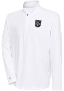 Antigua Austin FC Mens White Metallic Logo Tribute Long Sleeve 1/4 Zip Pullover
