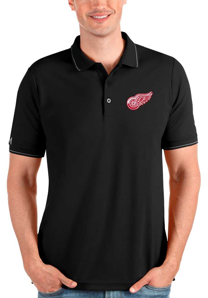 Antigua Detroit Red Wings Mens Silver Affluent Polo Short Sleeve Polo