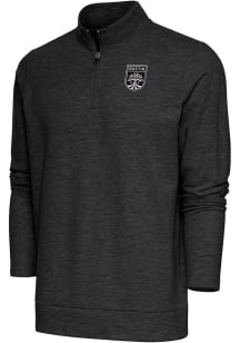 Antigua Austin FC Mens Black Metallic Logo Gambit Long Sleeve 1/4 Zip Pullover