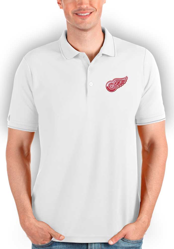 Antigua Detroit Red Wings Mens White Affluent Polo Short Sleeve Polo