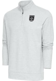 Antigua Austin FC Mens Grey Metallic Logo Gambit Long Sleeve 1/4 Zip Pullover
