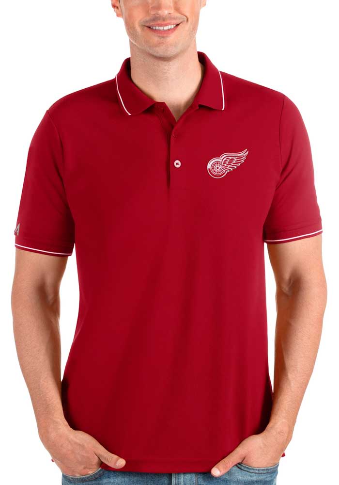 Antigua Detroit Red Wings Mens Red Affluent Polo Short Sleeve Polo