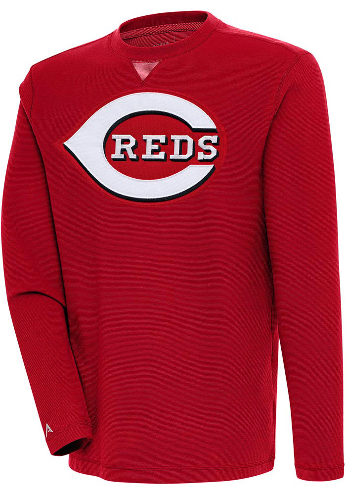 Antigua Cincinnati Reds Red Flier Bunker Long Sleeve Crew Sweatshirt, Red, 86% Cotton / 11% Polyester / 3% SPANDEX, Size S, Rally House