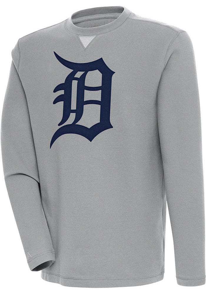 Antigua Detroit Tigers Grey Flier Bunker Long Sleeve Crew Sweatshirt, Grey, 86% Cotton / 11% Polyester / 3% SPANDEX, Size XL, Rally House