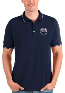 Antigua Edmonton Oilers Mens Navy Blue Affluent Short Sleeve Polo