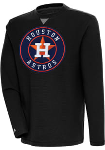 Antigua Houston Astros Mens Black Flier Bunker Long Sleeve Crew Sweatshirt