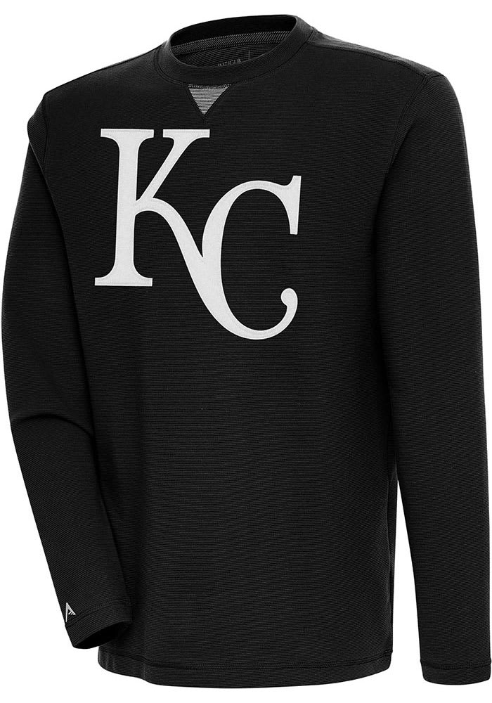 Antigua Kansas City Royals Black Flier Bunker Long Sleeve Crew Sweatshirt, Black, 86% Cotton / 11% Polyester / 3% SPANDEX, Size XL, Rally House
