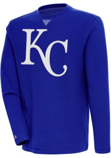 Antigua Kansas City Royals Mens Blue Flier Bunker Long Sleeve Crew Sweatshirt