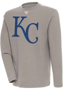 Antigua Kansas City Royals Mens Oatmeal Flier Bunker Long Sleeve Crew Sweatshirt