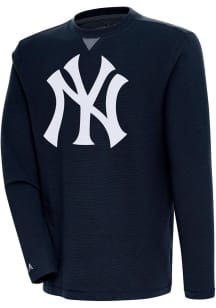Antigua New York Yankees Mens Navy Blue Flier Bunker Long Sleeve Crew Sweatshirt