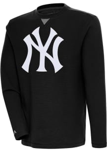 Antigua New York Yankees Mens Black Flier Bunker Long Sleeve Crew Sweatshirt