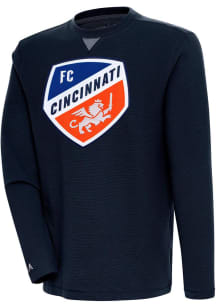 Antigua FC Cincinnati Mens Navy Blue Flier Bunker Long Sleeve Crew Sweatshirt