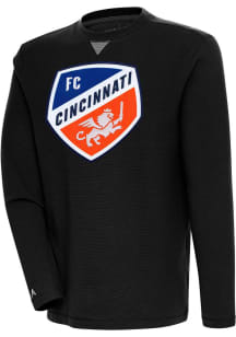 Antigua FC Cincinnati Mens Black Flier Bunker Long Sleeve Crew Sweatshirt