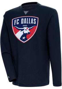 Antigua FC Dallas Mens Navy Blue Full Front Flier Bunker Long Sleeve Crew Sweatshirt