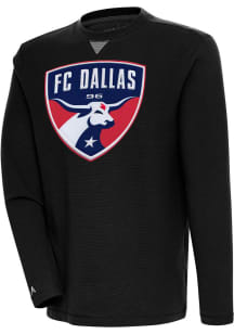 Antigua FC Dallas Mens Black Full Front Flier Bunker Long Sleeve Crew Sweatshirt