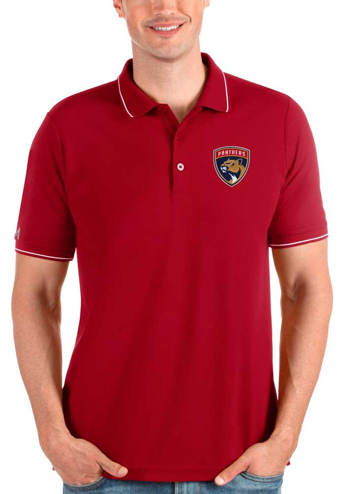 Antigua Florida Panthers Mens Red Affluent Polo Short Sleeve Polo