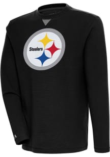Antigua Pittsburgh Steelers Mens Black Flier Bunker Long Sleeve Crew Sweatshirt