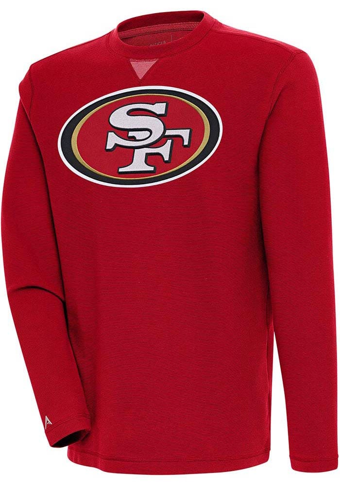 Antigua San Francisco 49ers Women's Red Flier Bunker Crew Sweatshirt, Red, 86% Cotton / 11% Polyester / 3% SPANDEX, Size XL, Rally House