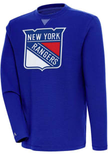 Antigua New York Rangers Mens Blue Flier Bunker Long Sleeve Crew Sweatshirt
