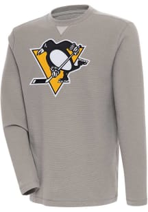 Antigua Pittsburgh Penguins Mens Oatmeal Flier Bunker Long Sleeve Crew Sweatshirt