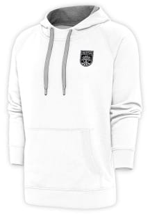Antigua Austin FC Mens White Metallic Logo Victory Long Sleeve Hoodie