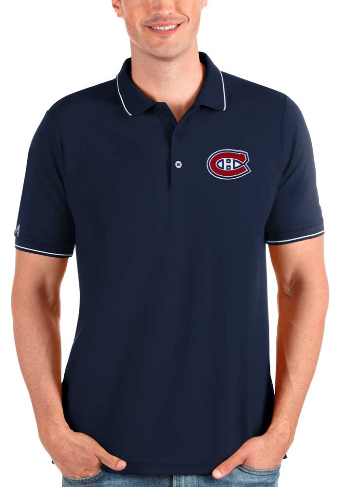Antigua Montreal Canadiens Mens Navy Blue Affluent Polo Short Sleeve Polo