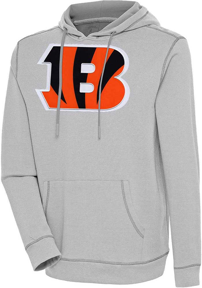 Antigua Cincinnati Bengals Grey Axe Bunker Long Sleeve Hoodie, Grey, 86% Cotton / 11% Polyester / 3% SPANDEX, Size XL, Rally House