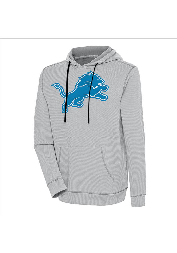 Antigua Detroit Lions Grey Axe Bunker Long Sleeve Hoodie, Grey, 86% Cotton / 11% Polyester / 3% SPANDEX, Size S, Rally House