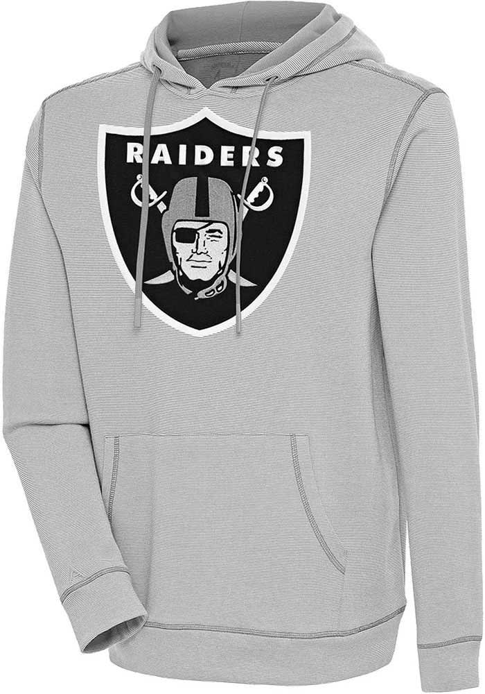 Antigua Las Vegas Raiders Grey Axe Bunker Long Sleeve Hoodie, Grey, 86% Cotton / 11% Polyester / 3% SPANDEX, Size S, Rally House