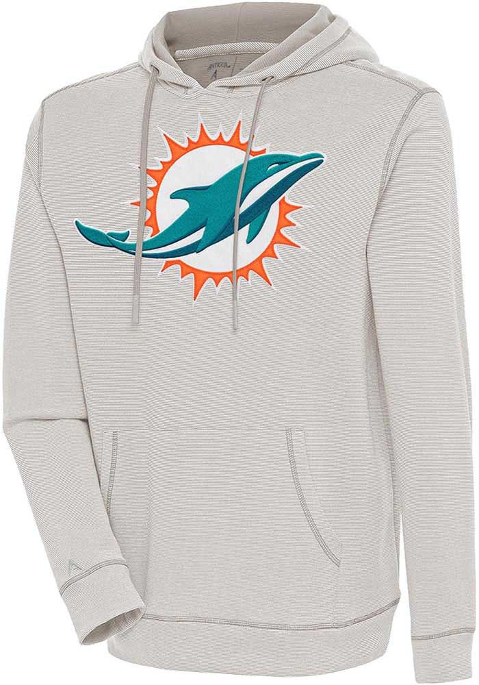 Antigua Miami Dolphins Oatmeal Axe Bunker Long Sleeve Hoodie, Oatmeal, 86% Cotton / 11% Polyester / 3% SPANDEX, Size XL, Rally House