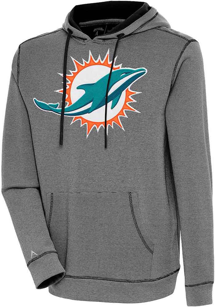 Antigua Miami Dolphins Black Axe Bunker Long Sleeve Hoodie, Black, 86% Cotton / 11% Polyester / 3% SPANDEX, Size XL, Rally House