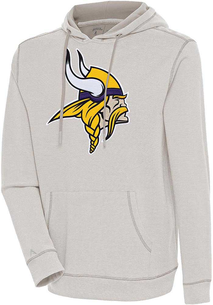 Antigua Minnesota Vikings Oatmeal Axe Bunker Long Sleeve Hoodie, Oatmeal, 86% Cotton / 11% Polyester / 3% SPANDEX, Size 3XL, Rally House