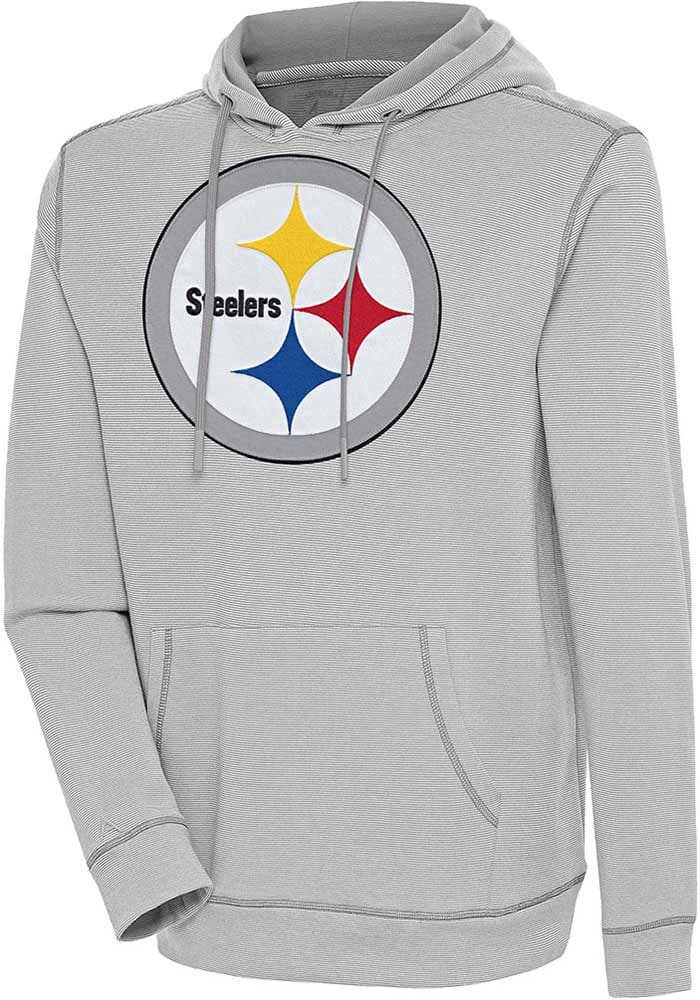 Antigua Pittsburgh Steelers Grey Axe Bunker Long Sleeve Hoodie, Grey, 86% Cotton / 11% Polyester / 3% SPANDEX, Size L, Rally House