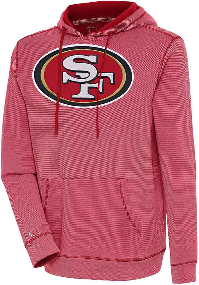 Antigua San Francisco 49ers Red Axe Bunker Long Sleeve Hoodie, Red, 86% Cotton / 11% Polyester / 3% SPANDEX, Size L, Rally House