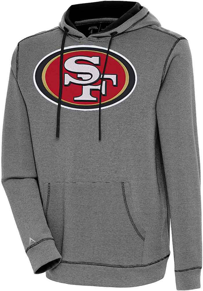 Antigua San Francisco 49ers Black Axe Bunker Long Sleeve Hoodie, Black, 86% Cotton / 11% Polyester / 3% SPANDEX, Size L, Rally House