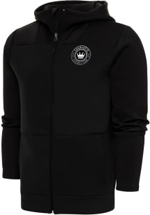 Antigua Charlotte FC Mens Black Metallic Logo Protect Long Sleeve Full Zip Jacket