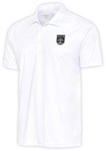Antigua Austin FC Mens White Metallic Logo Tribute Short Sleeve Polo