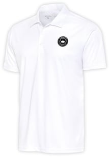 Antigua Charlotte FC Mens White Metallic Logo Tribute Short Sleeve Polo