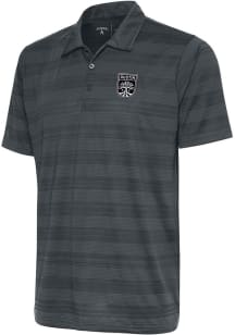 Antigua Austin FC Mens Grey Metallic Logo Compass Short Sleeve Polo