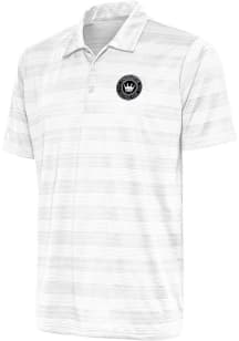Antigua Charlotte FC Mens White Metallic Logo Compass Short Sleeve Polo
