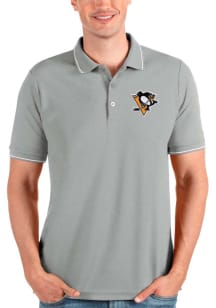 Antigua Pittsburgh Penguins Mens Grey Affluent Short Sleeve Polo