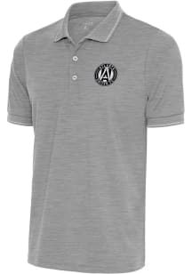Antigua Atlanta United FC Mens Grey Metallic Logo Solid Pique Short Sleeve Polo